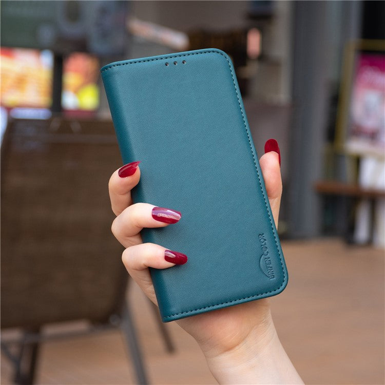 BINFEN COLOR BF31 For Xiaomi Redmi Note 14 5G Case PU Leather Flip Folio Phone Wallet Cover - Green
