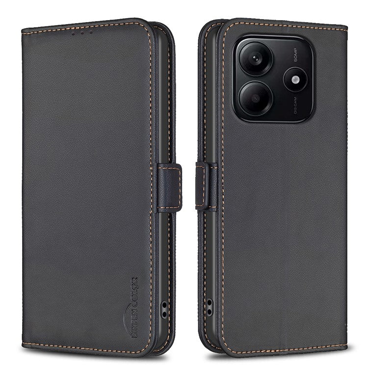 BINFEN COLOR BF31 For Xiaomi Redmi Note 14 5G Case PU Leather Flip Folio Phone Wallet Cover - Black