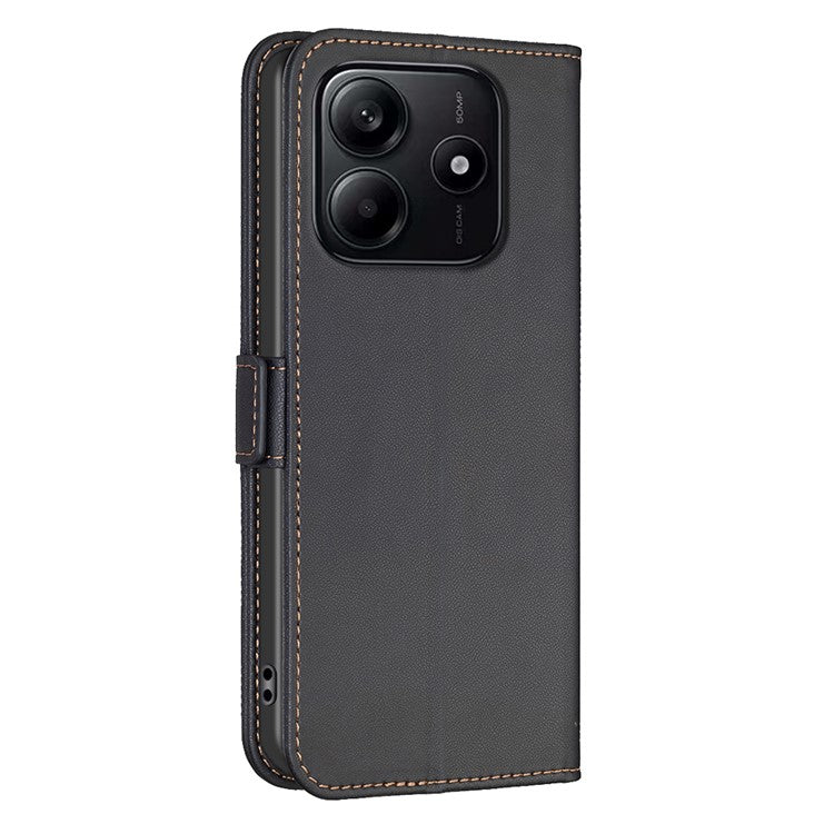 BINFEN COLOR BF31 For Xiaomi Redmi Note 14 5G Case PU Leather Flip Folio Phone Wallet Cover - Black