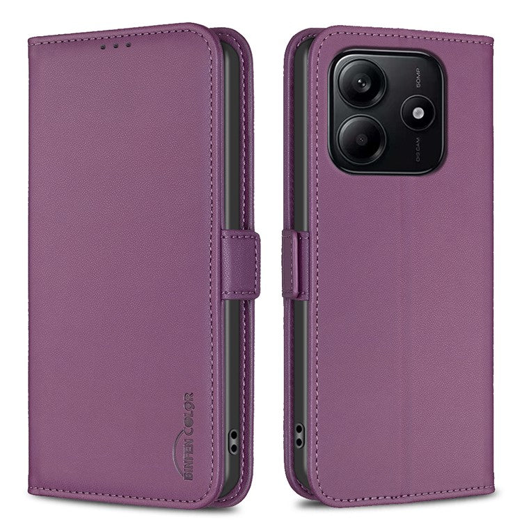 BINFEN COLOR BF31 For Xiaomi Redmi Note 14 5G Case PU Leather Flip Folio Phone Wallet Cover - Dark Purple