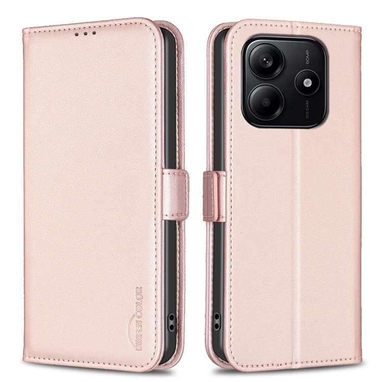 BINFEN COLOR BF31 For Xiaomi Redmi Note 14 5G Case PU Leather Flip Folio Phone Wallet Cover - Pink