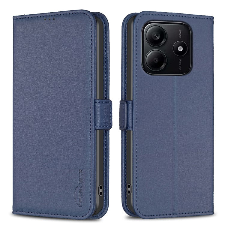 BINFEN COLOR BF31 For Xiaomi Redmi Note 14 5G Case PU Leather Flip Folio Phone Wallet Cover - Blue