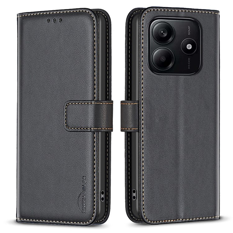 BINFEN COLOR BF17 For Xiaomi Redmi Note 14 5G Case Wallet Folio Flip Leather Cover - Black
