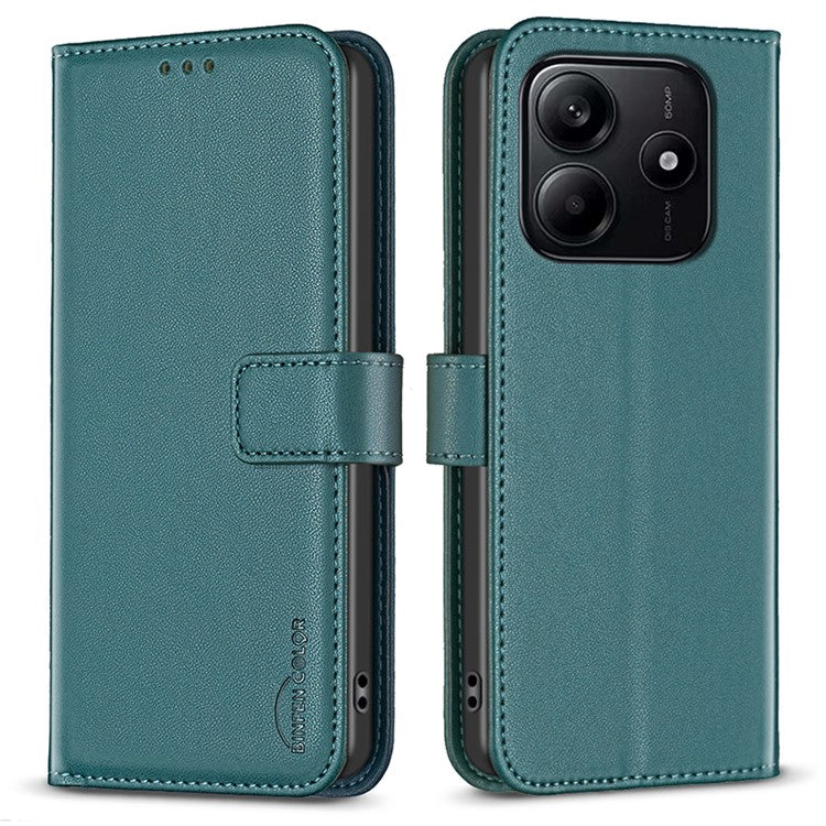BINFEN COLOR BF17 For Xiaomi Redmi Note 14 5G Case Wallet Folio Flip Leather Cover - Green