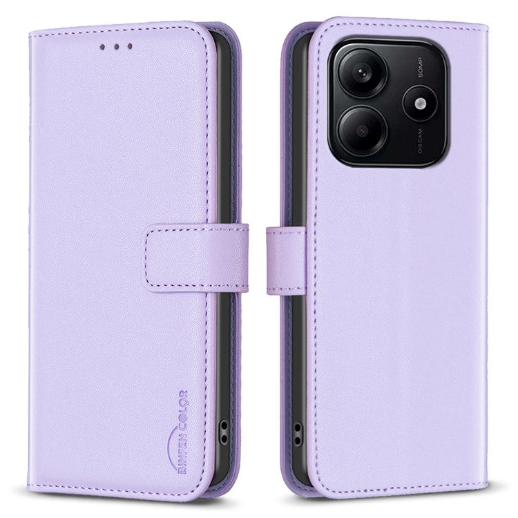 BINFEN COLOR BF17 For Xiaomi Redmi Note 14 5G Case Wallet Folio Flip Leather Cover - Purple