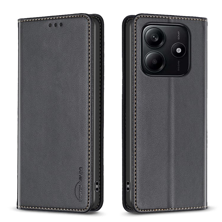 BINFEN COLOR BF18 For Xiaomi Redmi Note 14 5G Leather Case Card Slots Phone Cover - Black