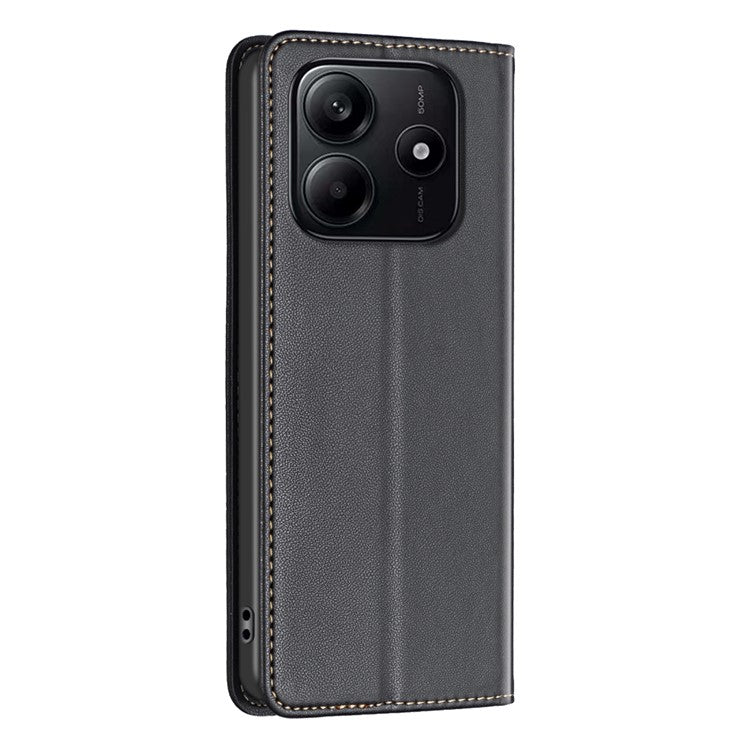 BINFEN COLOR BF18 For Xiaomi Redmi Note 14 5G Leather Case Card Slots Phone Cover - Black
