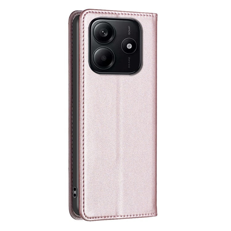 BINFEN COLOR BF18 For Xiaomi Redmi Note 14 5G Leather Case Card Slots Phone Cover - Rose Gold