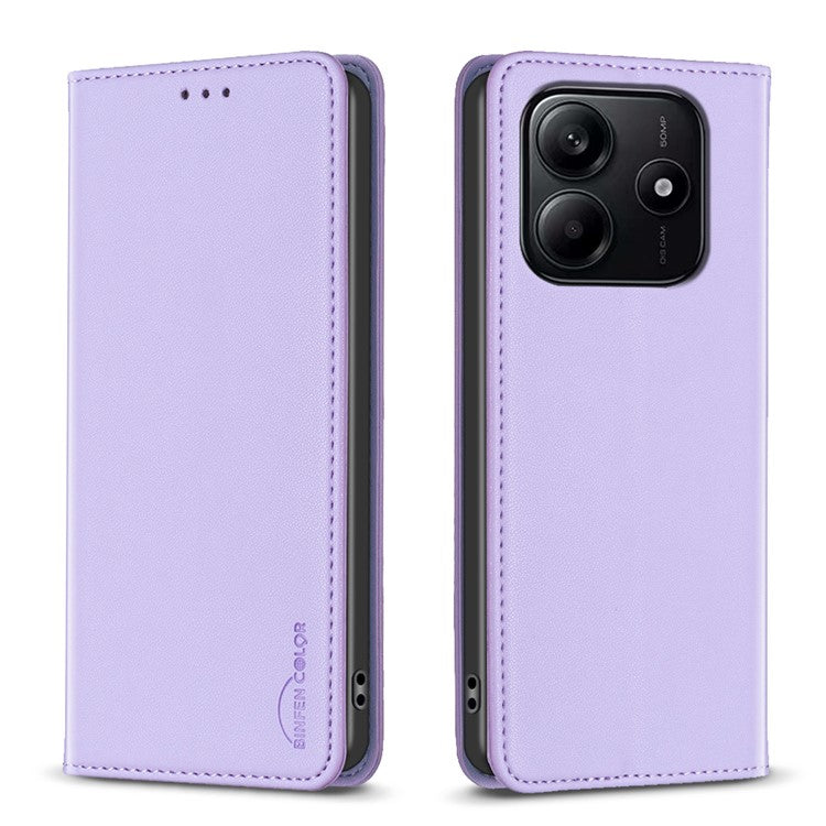 BINFEN COLOR BF18 For Xiaomi Redmi Note 14 5G Leather Case Card Slots Phone Cover - Purple
