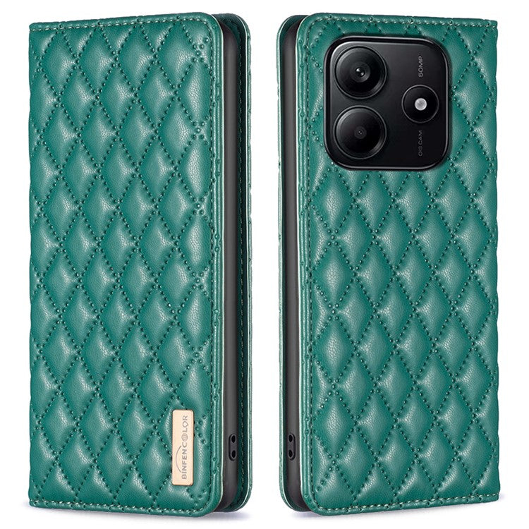 BINFEN COLOR BF Style-16 For Xiaomi Redmi Note 14 5G Case Card Slots Rhombus Leather Cover - Green