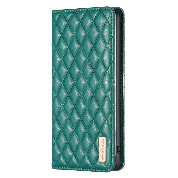BINFEN COLOR BF Style-16 For Xiaomi Redmi Note 14 5G Case Card Slots Rhombus Leather Cover - Green