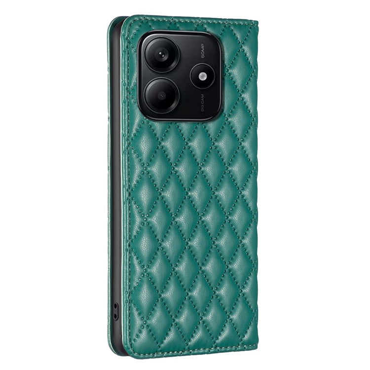 BINFEN COLOR BF Style-16 For Xiaomi Redmi Note 14 5G Case Card Slots Rhombus Leather Cover - Green