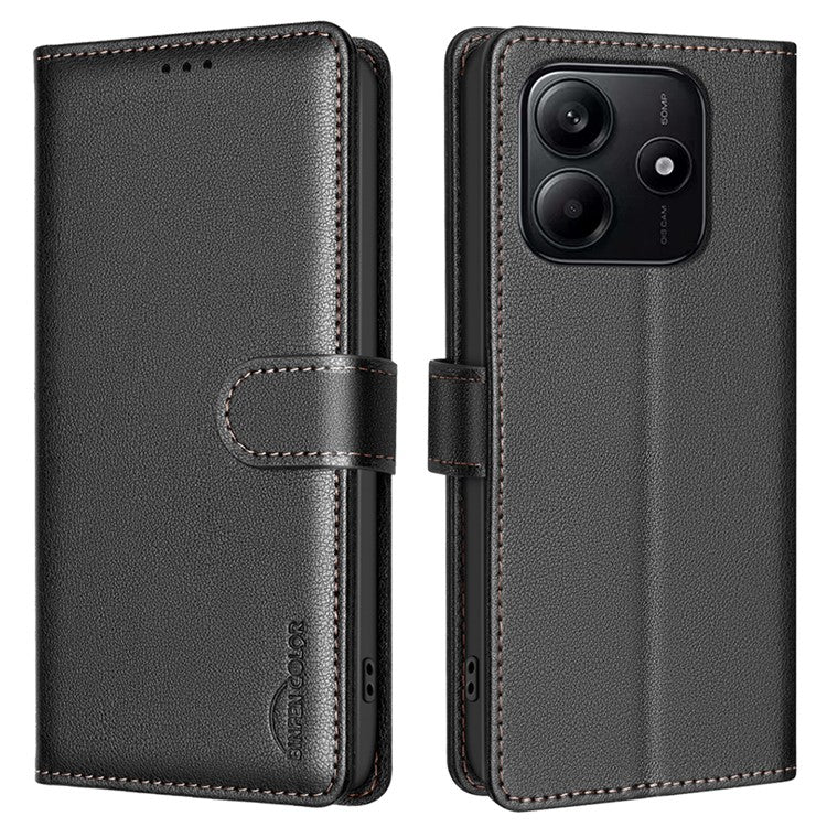 BINFEN COLOR BF32 For Xiaomi Redmi Note 14 5G Leather Case Wallet RFID Blocking Phone Cover - Black