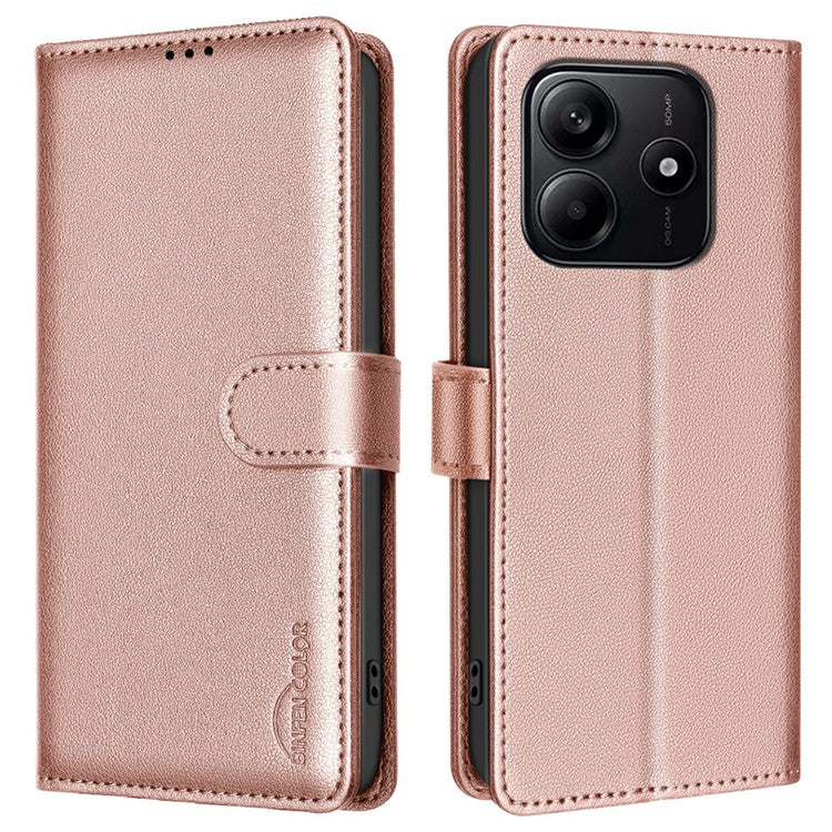 BINFEN COLOR BF32 For Xiaomi Redmi Note 14 5G Leather Case Wallet RFID Blocking Phone Cover - Rose Gold