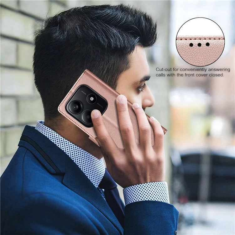 BINFEN COLOR BF32 For Xiaomi Redmi Note 14 5G Leather Case Wallet RFID Blocking Phone Cover - Rose Gold