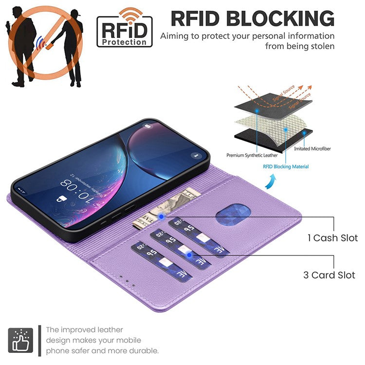 BINFEN COLOR BF32 For Xiaomi Redmi Note 14 5G Leather Case Wallet RFID Blocking Phone Cover - Purple