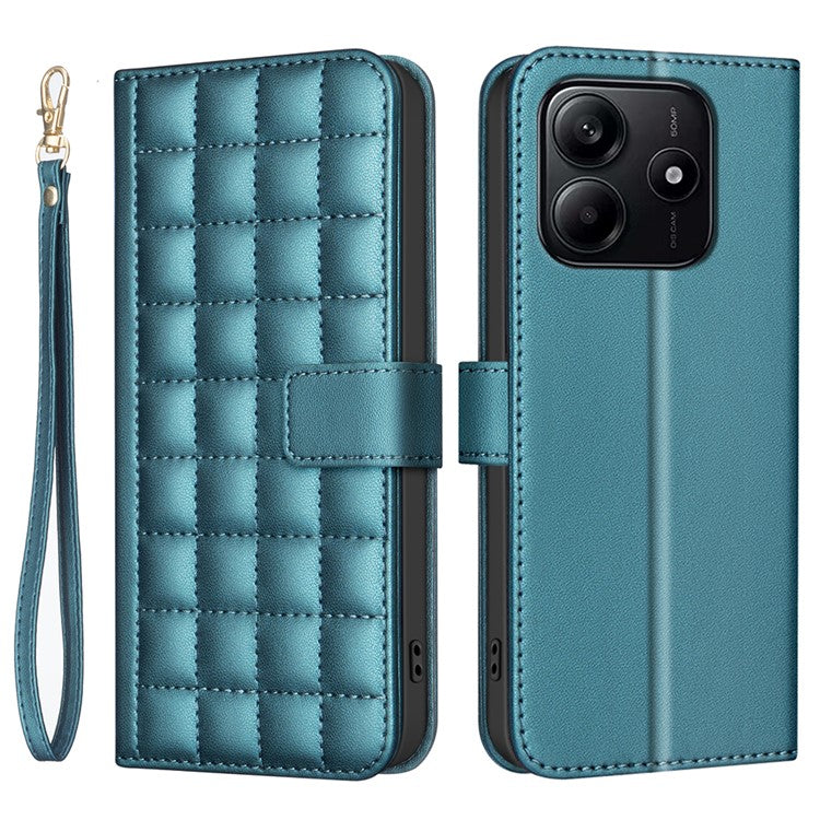 BINFEN COLOR BF34 for Xiaomi Redmi Note 14 5G Leather Case Wallet Square Grid Phone Cover - Green