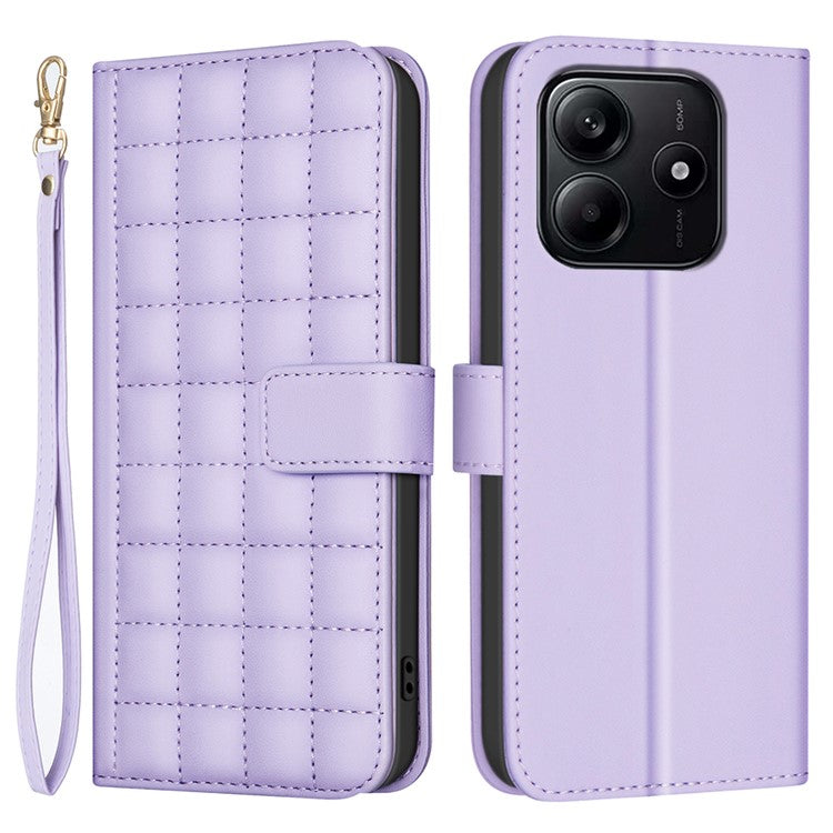 BINFEN COLOR BF34 for Xiaomi Redmi Note 14 5G Leather Case Wallet Square Grid Phone Cover - Light Purple