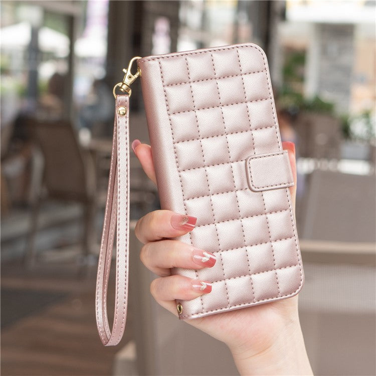 BINFEN COLOR BF34 for Xiaomi Redmi Note 14 5G Leather Case Wallet Square Grid Phone Cover - Rose Gold