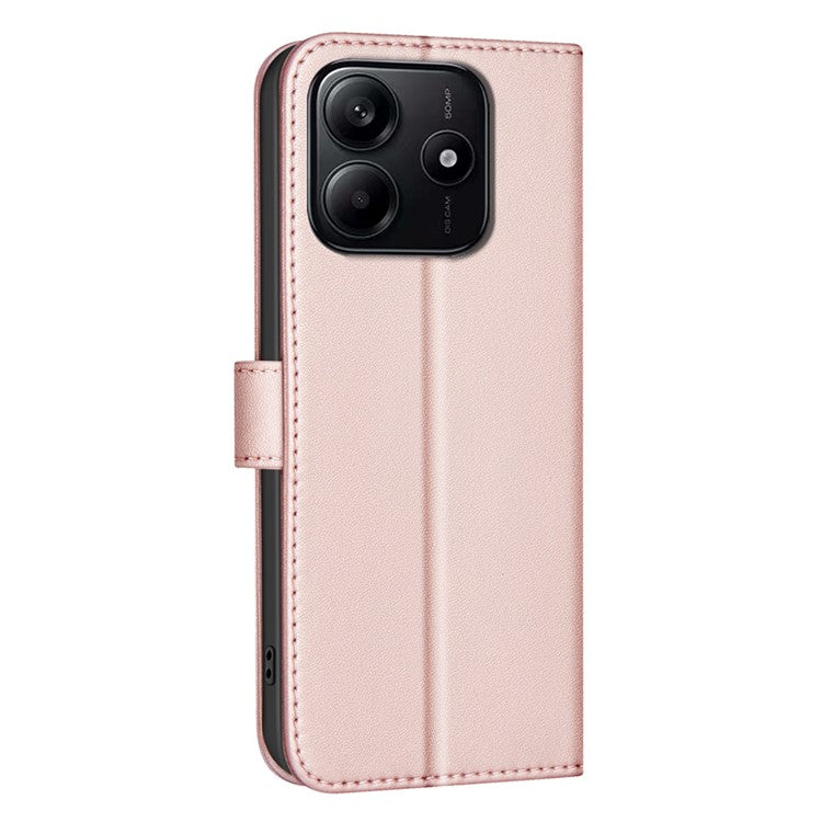 BINFEN COLOR BF34 for Xiaomi Redmi Note 14 5G Leather Case Wallet Square Grid Phone Cover - Rose Gold