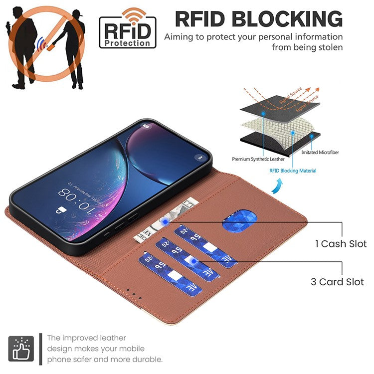 BINFEN COLOR BF33 for Xiaomi Redmi Note 14 5G Leather Case Splicing Color RFID Blocking - Brown