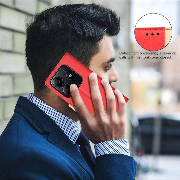 BINFEN COLOR BF33 for Xiaomi Redmi Note 14 5G Leather Case Splicing Color RFID Blocking - Red