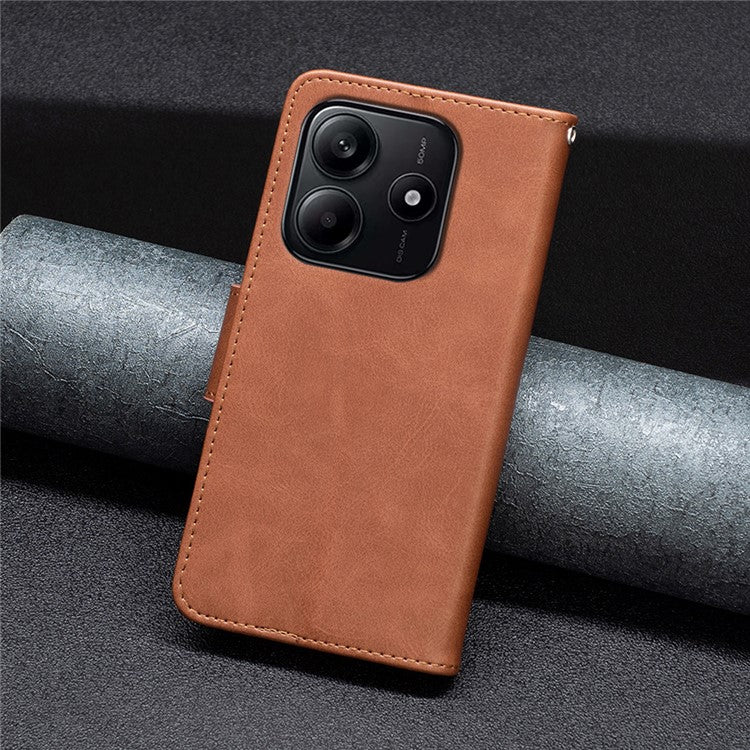 For Xiaomi Redmi Note 14 5G Case Shockproof PU Leather Cover with Wallet Card Slots - Brown