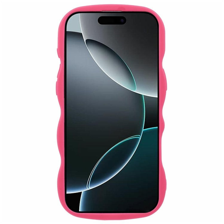 WANLONFENG XL Series for iPhone 16 Pro Case Wave Edge TPU Cover with Tempered Glass Film - Rose