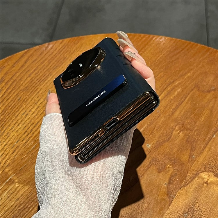 For Huawei Mate XT Ultimate Case Kickstand Electroplating PU Leather+PC Phone Cover - Black