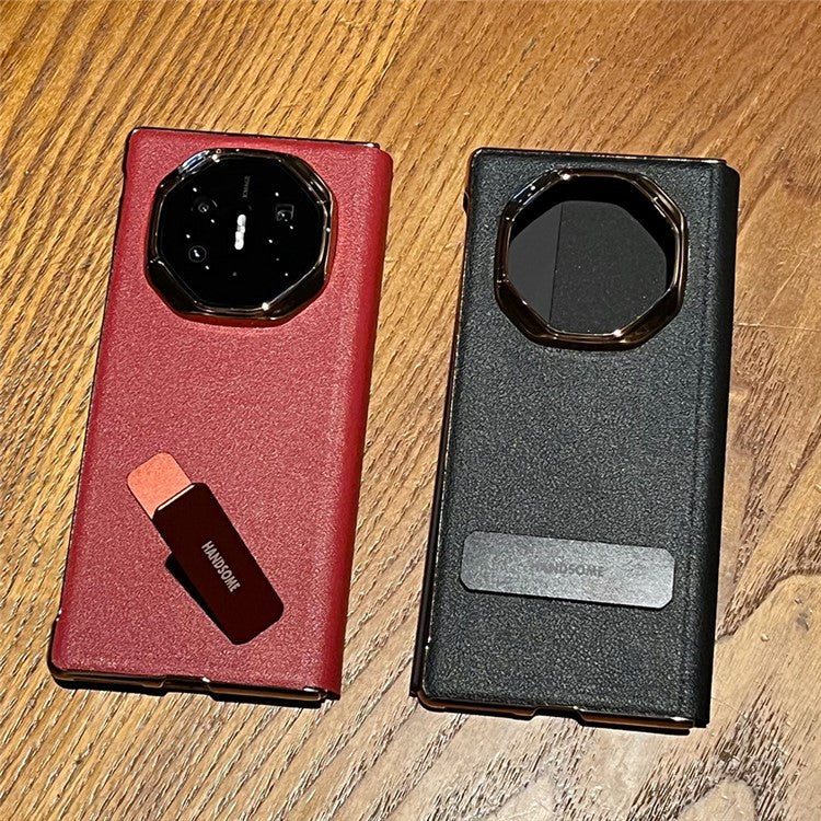 For Huawei Mate XT Ultimate Case Kickstand Electroplating PU Leather+PC Phone Cover - Black