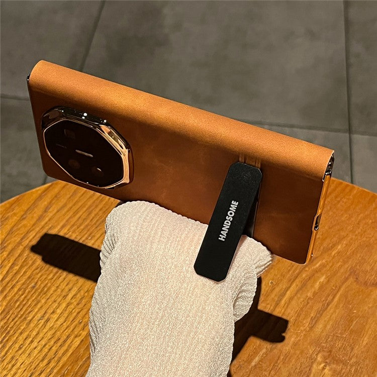 For Huawei Mate XT Ultimate Case Sheepskin Leather+PC Kickstand Phone Cover - Brown