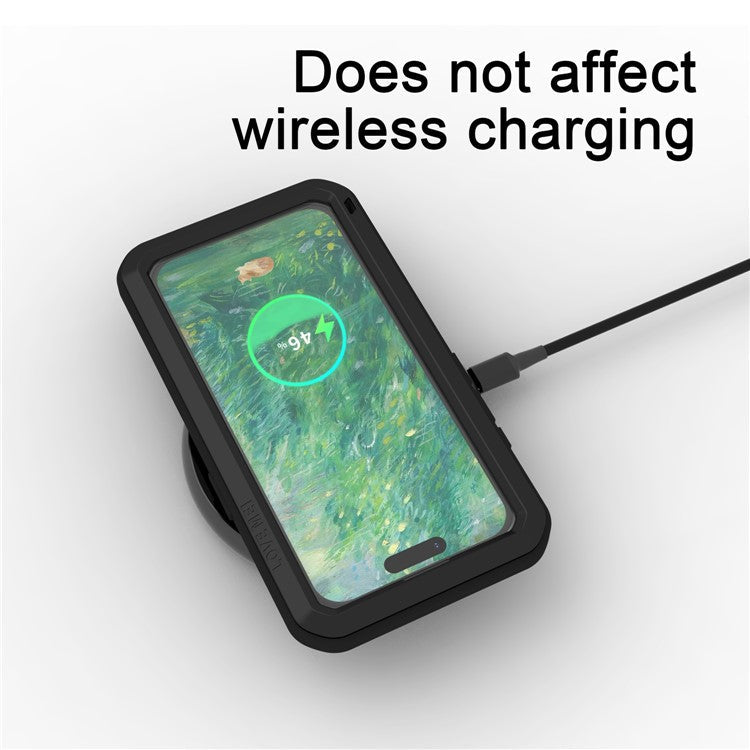 LOVE MEI For iPhone 16 Case Tempered Glass Screen Protector Metal+Silicone Phone Cover - Red