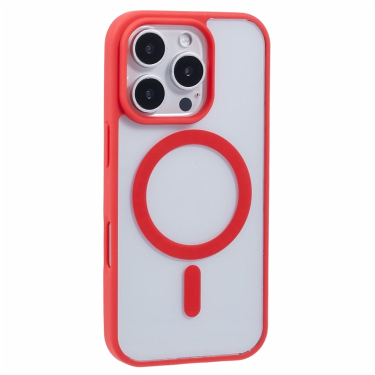 For iPhone 16 Pro Case Compatible with MagSafe Shockproof PC+TPU Clear Phone Cover - Red
