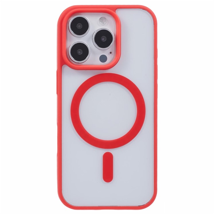 For iPhone 16 Pro Case Compatible with MagSafe Shockproof PC+TPU Clear Phone Cover - Red
