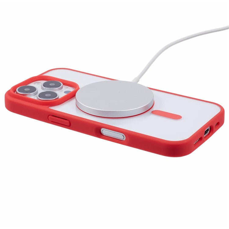 For iPhone 16 Pro Case Compatible with MagSafe Shockproof PC+TPU Clear Phone Cover - Red