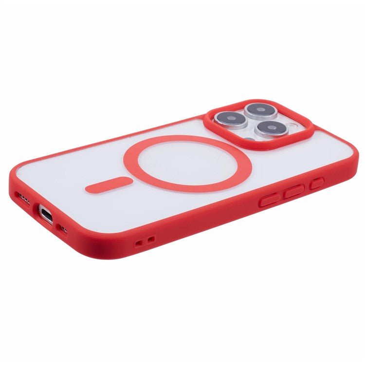 For iPhone 16 Pro Case Compatible with MagSafe Shockproof PC+TPU Clear Phone Cover - Red