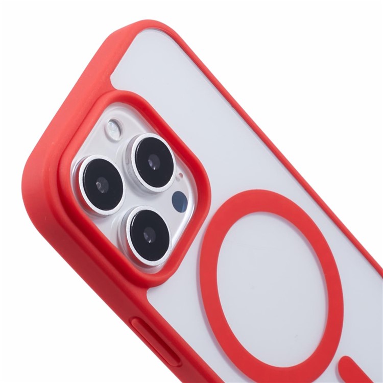 For iPhone 16 Pro Case Compatible with MagSafe Shockproof PC+TPU Clear Phone Cover - Red