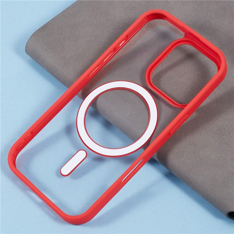 For iPhone 16 Pro Case Compatible with MagSafe Shockproof PC+TPU Clear Phone Cover - Red