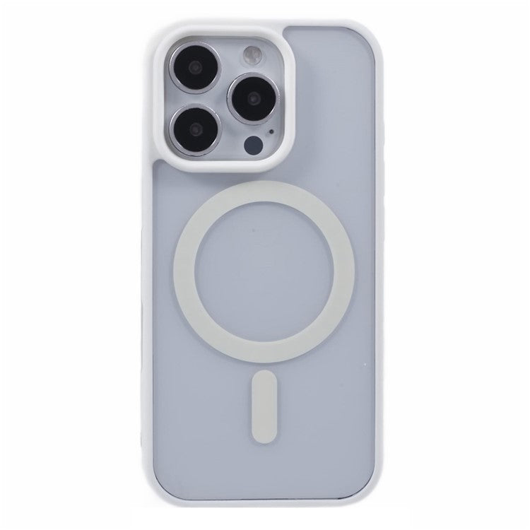 For iPhone 16 Pro Case Compatible with MagSafe Shockproof PC+TPU Clear Phone Cover - White