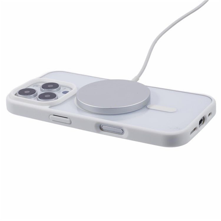 For iPhone 16 Pro Case Compatible with MagSafe Shockproof PC+TPU Clear Phone Cover - White