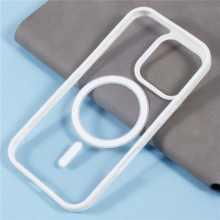 For iPhone 16 Pro Case Compatible with MagSafe Shockproof PC+TPU Clear Phone Cover - White