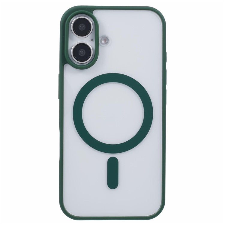 For iPhone 16 Case Compatible with MagSafe Shockproof PC+TPU Clear Phone Cover - Green