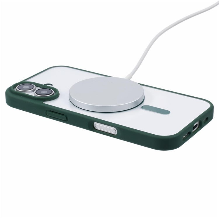 For iPhone 16 Case Compatible with MagSafe Shockproof PC+TPU Clear Phone Cover - Green