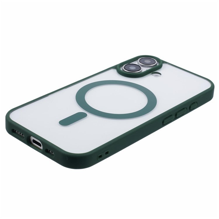 For iPhone 16 Case Compatible with MagSafe Shockproof PC+TPU Clear Phone Cover - Green