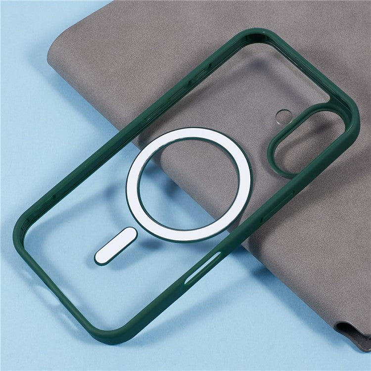 For iPhone 16 Case Compatible with MagSafe Shockproof PC+TPU Clear Phone Cover - Green