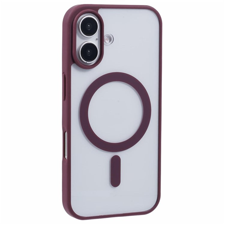 For iPhone 16 Case Compatible with MagSafe Shockproof PC+TPU Clear Phone Cover - Wine Red