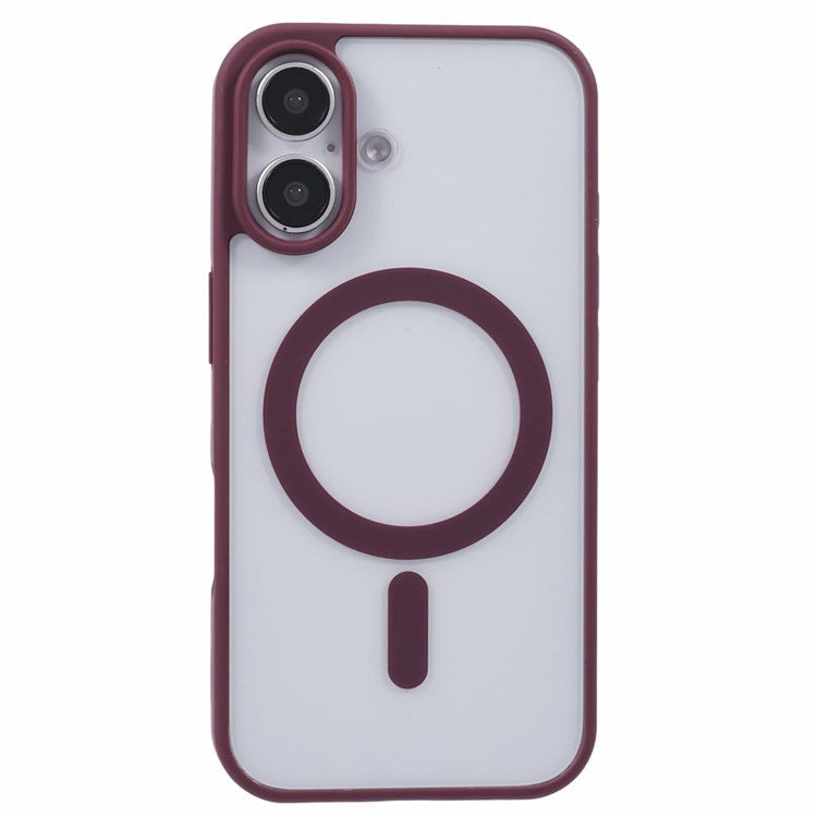 For iPhone 16 Case Compatible with MagSafe Shockproof PC+TPU Clear Phone Cover - Wine Red