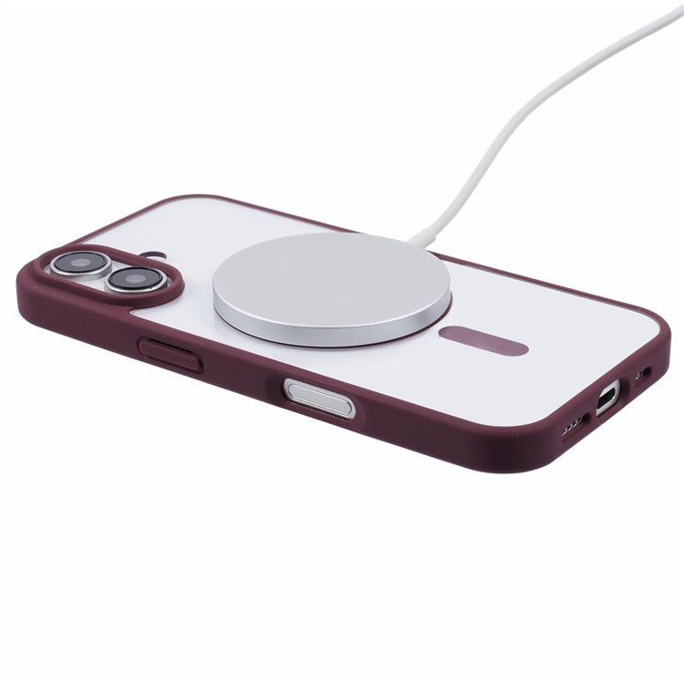 For iPhone 16 Case Compatible with MagSafe Shockproof PC+TPU Clear Phone Cover - Wine Red