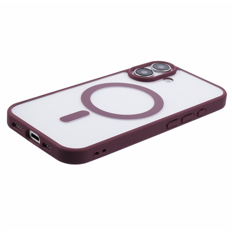 For iPhone 16 Case Compatible with MagSafe Shockproof PC+TPU Clear Phone Cover - Wine Red