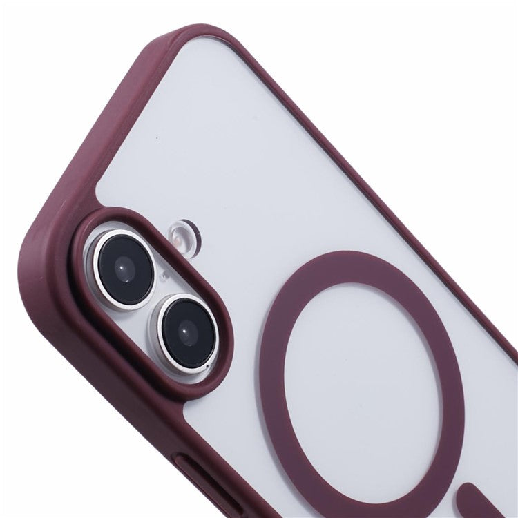 For iPhone 16 Case Compatible with MagSafe Shockproof PC+TPU Clear Phone Cover - Wine Red